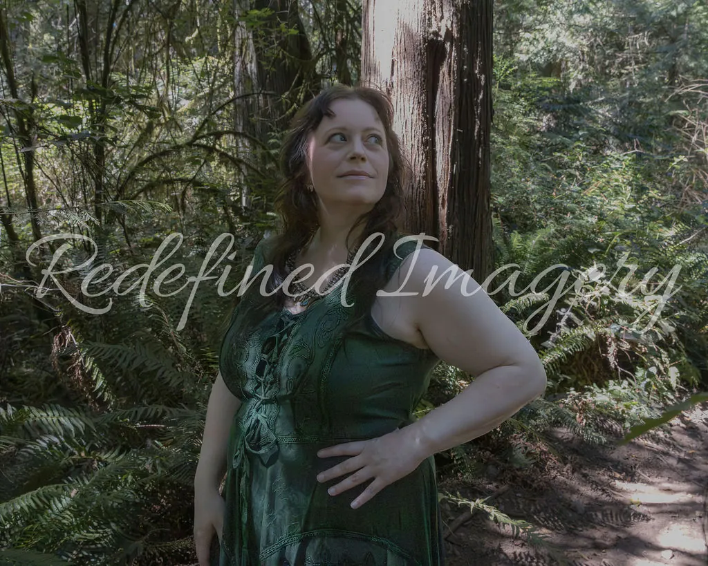 Morgan Nilsen outdoors in a green dress